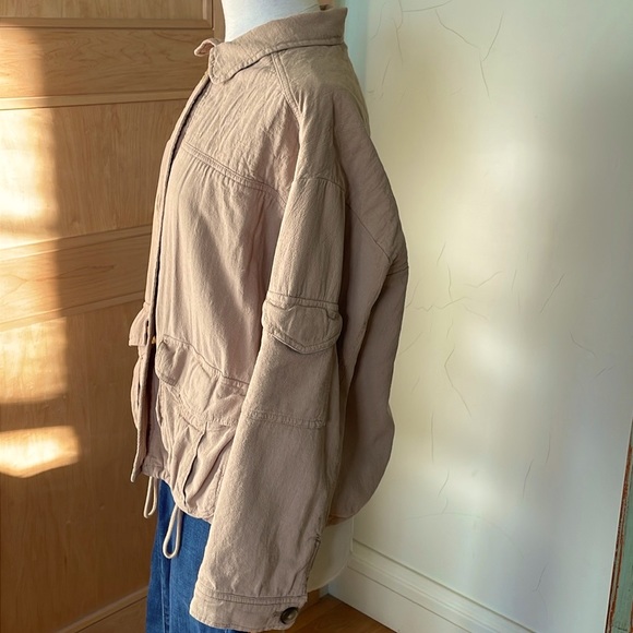 American Eagle 🦅 Beige Cotton Button Down Lightweight Bomber Jacket, Size L - Picture 10 of 16